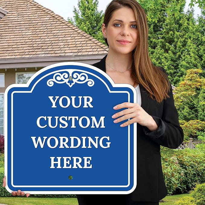 Custom Decorative Sign, Personalized Metal Sign for Business, Driveway, Home, Airbnb, Office Door Plaque, Blue Background, 24x24 Inches, ACM, Fade Resistant, Made in USA