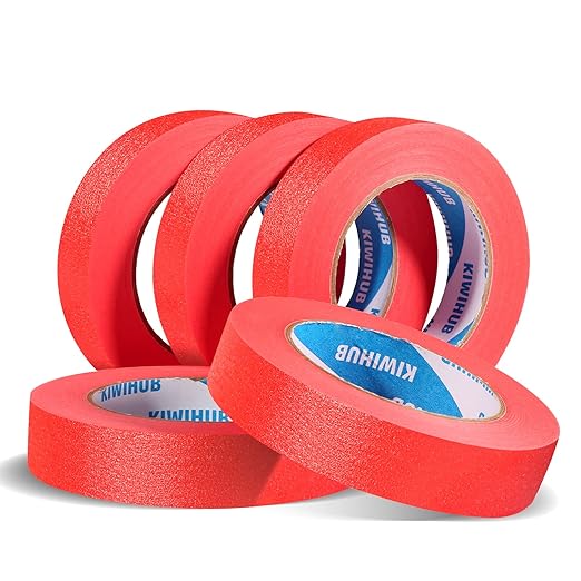 KIWIHUB Red Painters Tape,1” x 60 Yds x 5 Rolls (300 Yards Total) - Medium Adhesive Masking Tape for Painting,Labeling,DIY Crafting,Decoration and School Works