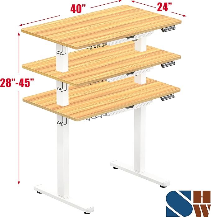 SHW 40-Inch Electric Height Adjustable Standing Desk with Drawer, Memory Preset and Cable Management Tray, Oak