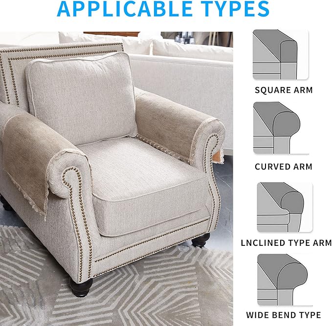 MINJIATEX Couch arm Covers,Non-Slip lace Sofa arm Cover Set of 2 Washable Sofa armrests Covers for Living Room Recliner Chair arm Cover Protectors for Leather Sofa armrest slipcover