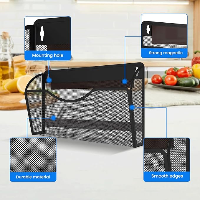 KZWKRG Magnetic File Holder 3PCS Wall File Folder Organizer, No Drilling Hanging Magazine Rack for Refrigerator, Document Paper Mail Folder Holders Office File Magnetic Organizer (Black)