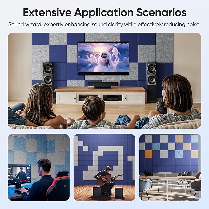 UNECHO 12 Pack 12" X 12" X 0.4" Acoustic Panels for Wall Sound Absorbing,Square Self-Adhesive Sound Panels, High Density Suitable for Multiple Scenarios(Silver Gray)