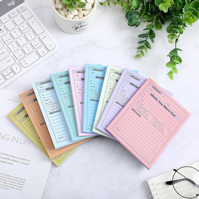 Eaasty 9 Pieces While You were Out Pads 4 x 5 Inches Assorted Colors Sticky Notes Adhesive Message Pads Urgent Notes for Work Call, Office Supplies, 40 Sheets/Pad (Light Colors)