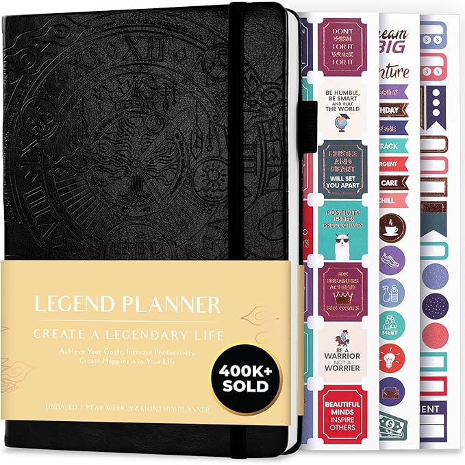 Legend Planner – Weekly & Monthly Life Planner to Hit Your Goals & Live Happier. Organizer Notebook & Productivity Journal. A5 (Black)