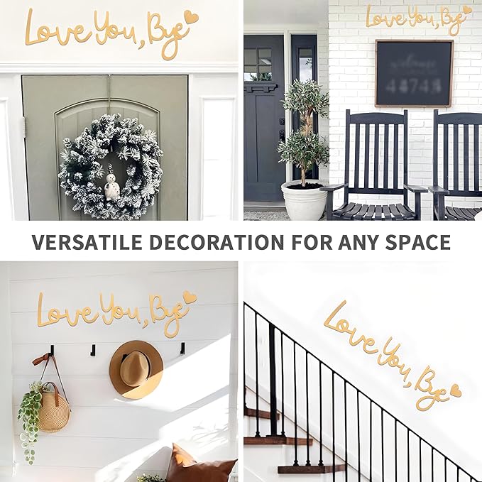 Wall Decor Large Gold Love You Bye Sign Hallway Entryway Door Wall Art Boho Decor Wood Home Decor Express Love&Warm for Your Family Lover Halloween Thanksgiving Christmas Above Door Topper Decoration