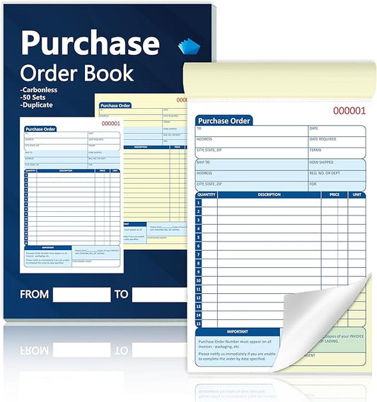 100 Sets Purchase Order Book 5-9/16 x 8-7/16 Inches 2 Part Carbonless Copy Numbered Spiral Bound Purchase Order Forms Receipt Book Invoice Book for Small Business Office (2)