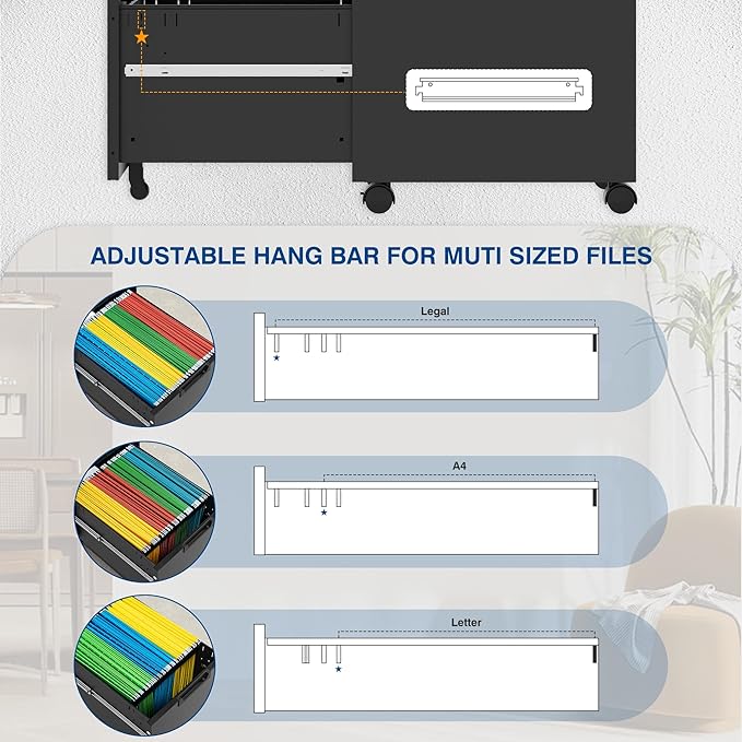 Fesbos 3 Drawer Vertical File Cabinet, Mobile Filling Cabinets with Lock for Legal/Letter Size, Pre-Built Office Storage File Cabinet with Wheels Under Desk - Fully Assembled
