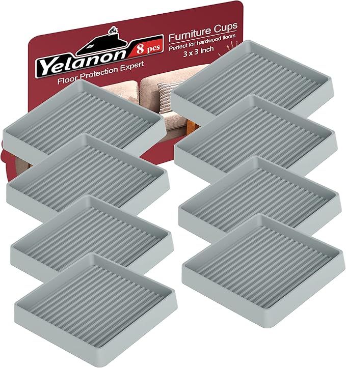 Yelanon Furniture Coasters,8 Pcs 3” Furniture Caster Cups - Non Slip Pads Hardwood Floors - Non Skid Furniture Grippers, Rubber Furniture Feet, Anti Slide Floor Protector for Bed Couch Stoppers