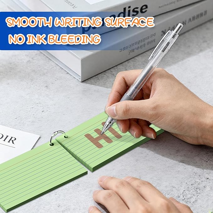 250 Count 3 x 5 Inch Colored Index Cards, Ruled Note Cards with Ring, Lined Flash Cards for Office Supply, Portable Note Taking Study Flashcards for Home and School
