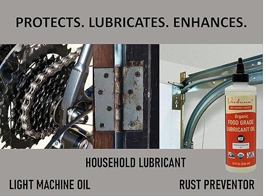 Verdana Food Grade Lubricant Oil – Organic, Kosher, NSF H1, Non-GMO – Petroleum-Free Light Machine Oil for Meat Slicers, Grinders, and Food Contact Equipment – Rust & Corrosion Inhibitor – 8 Fl Oz