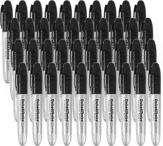 Dabo&Shobo Permanent Markers Jumbo Size, 40 Count, Bullet Tip, Large Black Permanent Markers Set