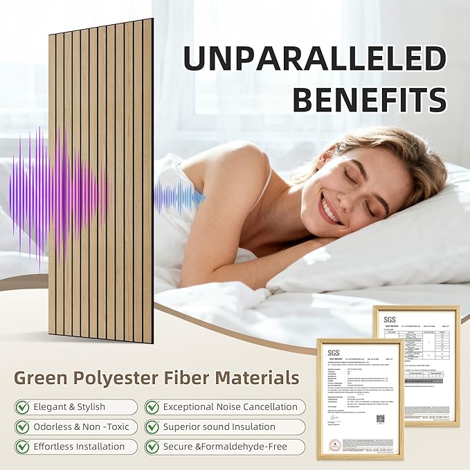 TO-TH Wood-Look Acoustic Wall Panels, 10 Pack 47.2” x 23.6” Sound Panels, Decorative Wood Panels for Wall Sound Dampening Panels for Home, Office, Basement, Teak with Mitered Edges