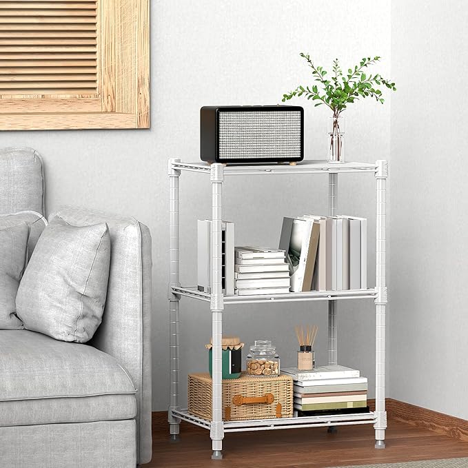 M MZG 450 lbs Wire Storage Shelving 3-Tier Utility Shelving Unit Steel Organizer Wire Rack for Home,Kitchen,Office,White (11.8" D x 17.7" W x 26.4" H)