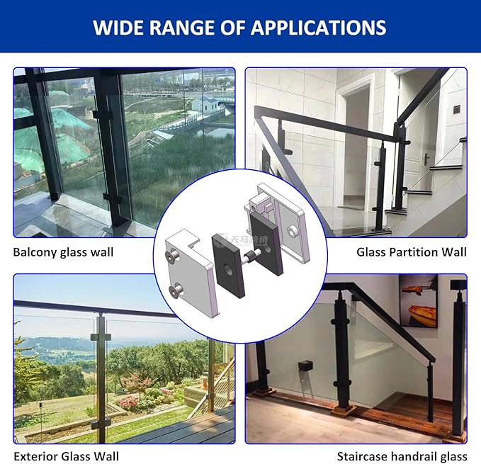 Glass Clamp－4PCS Adjustable Glass Shelf Bracket, 1/3 "-1/2 " 304 Stainless Steel Glass Clamps, Glass Clamp Bracket is Suitable for Railing, Stairs, Glass Wall, All Kinds of Glass (Silver-4pcs)