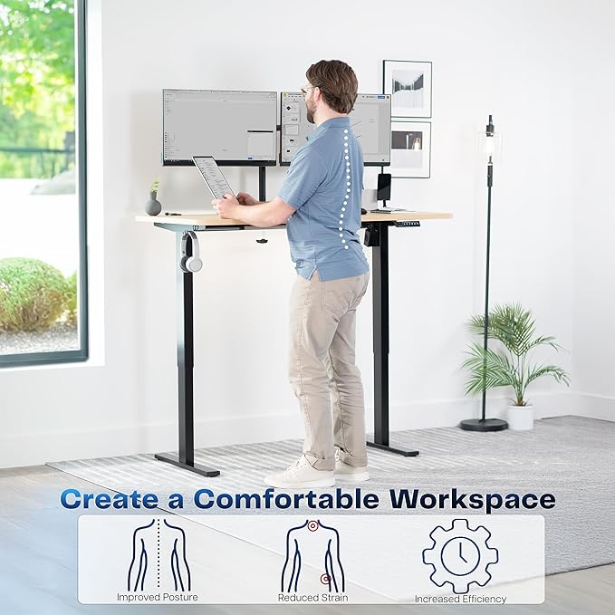 VIVO Electric 55 x 28 in Standing Desk, Memory Height Adjustment, 1B Series, Holds 220 lbs, One-Piece Light Wood Top, Black Frame, DESK-KIT-1B55C