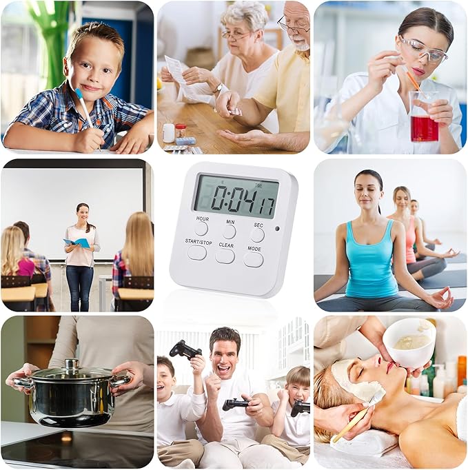 Weewooday 12 Pcs Digital Kitchen Magnetic Timer Bulk Classroom Count up Countdown Timer Large Digits Egg Loud Alarm Cute Desk Stopwatch for Teacher Kids Cooking Office(White,Cute Style)