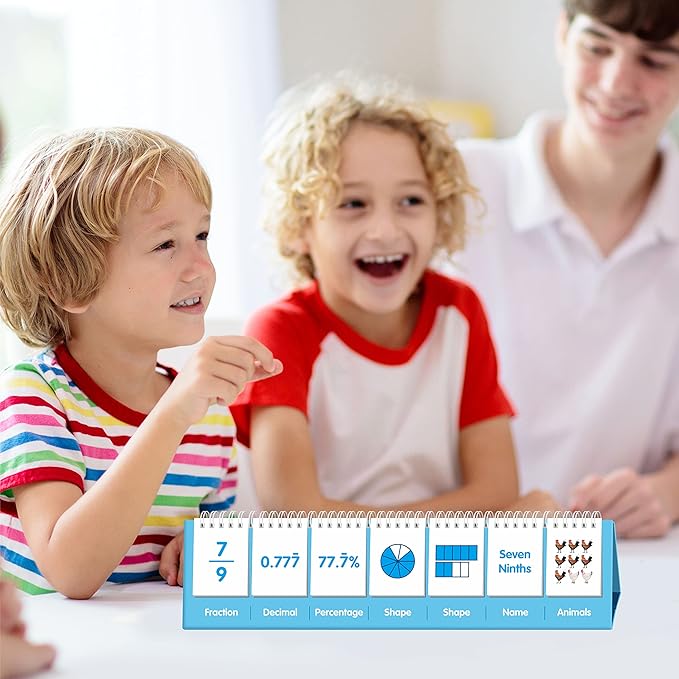 Fraction Flip Chart, 161 Double Sided Cards Freestanding Flip Chat with Fraction/Decimal/Percentage/Shape/Name/Animals, All Fractions from 1-10, Educational Math Learning Tool for School Supplies