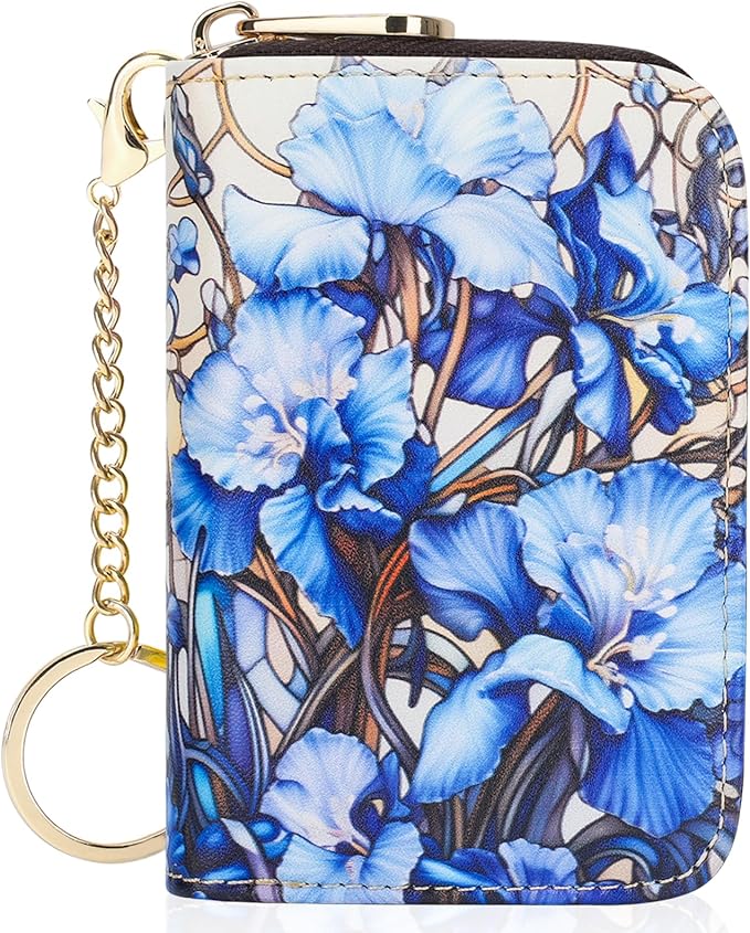 APHISON RFID Credit Card Holder Wallets for Women Leather Zipper Card Case for Ladies Keychain Wallet