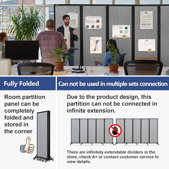 Strongbird Room Partition,Folding Privacy Divider,Office Partition Dividers,Office Dividers Wall, 10'6"W x 6'7"H,Light Grey