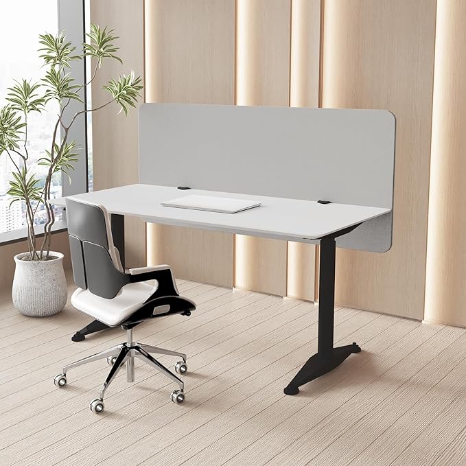 MORDEER 47.2" Privacy Desk Divider Panel, Acoustic Divider Panels for Office, Clamp-on Cubicle Office Room Dividers, Easy Assemble, Light Grey