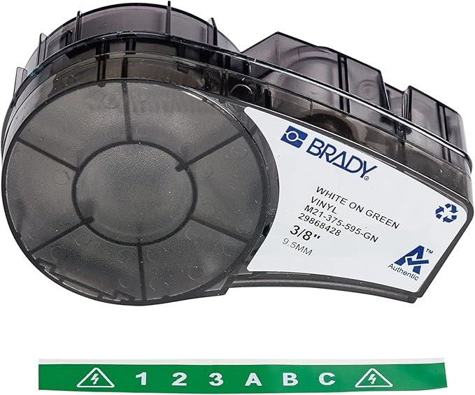 Brady Authentic (M21-375-595-GN) All-Weather Vinyl Label for Indoor/Outdoor ID, Lab and Equipment Labeling, White on Green- ForM210, M210-LAB, M211, BMP21-PLUS and BMP21-LAB Printers, .375" W, 21' L