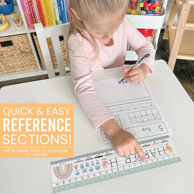 Desk Name Tags for Classroom -25 Student Name Plates for Classroom Kindergarten, Preschool, 1st, 2nd & 3rd Grade, 13x3 Teacher Nameplates for Student Desks, Boho Nametags