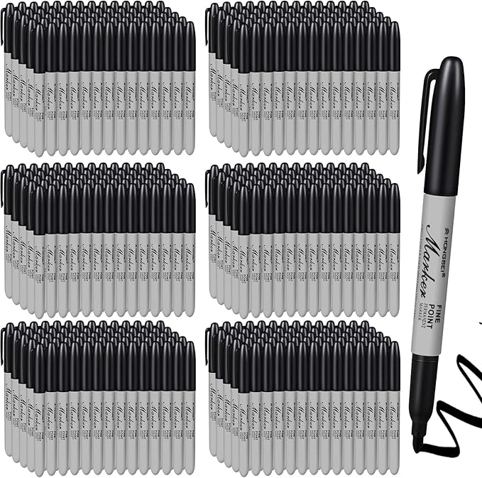 Thenshop 300 Pack Black Permanent Markers Bulk - Fine Point Permanent Marker Quick Drying Waterproof Pens for Doodling Writing Marking Classroom Work on Wood Metal Stone Glass, Office School Supplies