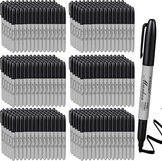 Thenshop 300 Pack Black Permanent Markers Bulk - Fine Point Permanent Marker Quick Drying Waterproof Pens for Doodling Writing Marking Classroom Work on Wood Metal Stone Glass, Office School Supplies