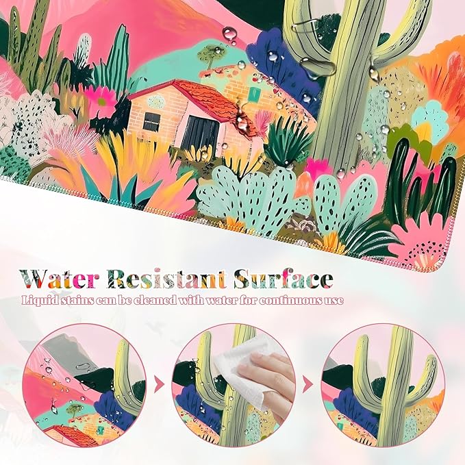 iCasso Large Gaming Mouse Pad (35"x16") - Waterproof Desk Mat with Non-Slip Rubber Base & Stitched Edges - Extended Keyboard Mousepad for Computer, PC, Office, Home Workspace (Cactus)