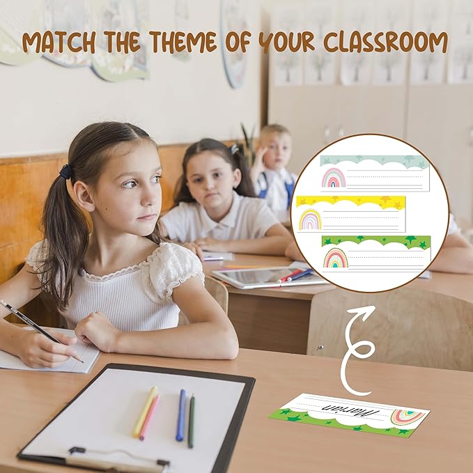 Name Tags for Classroom Cubbies, 30 Boho Rainbow Name Plates for Desks, Back to School Self Adhesive Name Tags Sticker for Teachers Elementary - A04