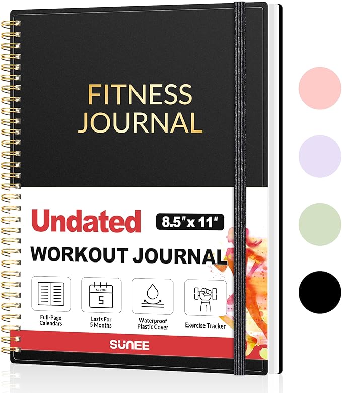Fitness Journal Workout Planner for Women & Men, A4 (8.5" x 11") Workout Journal Log Book Planner Gift for Track Gym Essentials, Home Workouts, Track Progress, Achieve Wellness Goals, Black