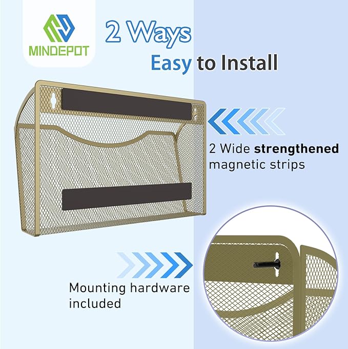 MINDEPOT Magnetic Wall File Organizer,Hanging Wall Mounted File Folder Binder Holder Mail Organizer for Office,Home and School Supplies