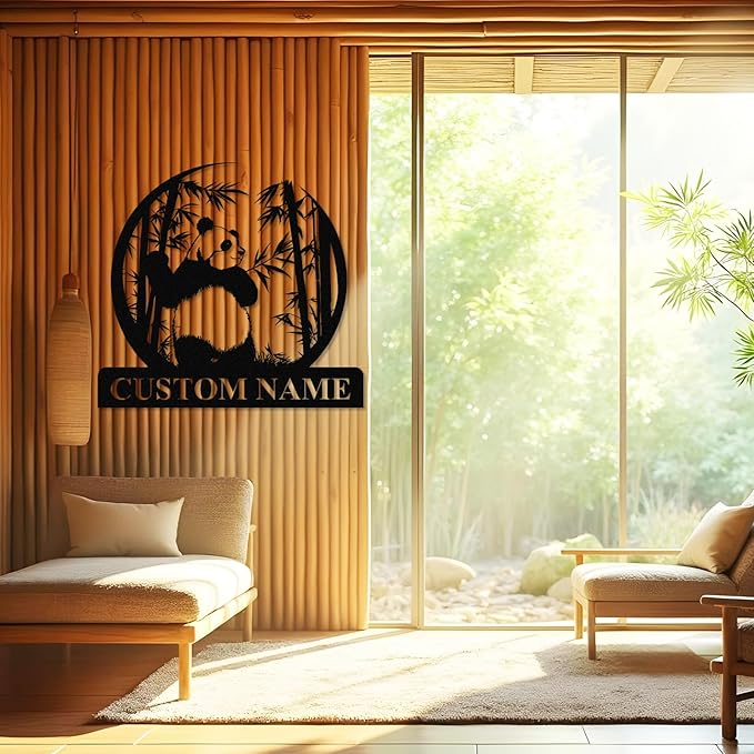 Personalized Panda Metal Sign | Family Name Sign | Panda Home Decor | Custom Outdoor Metal Sign | Metal Wall Art | Last Name Sign for Home | Panda Gifts | Panda Wall Hangings for Bedroom