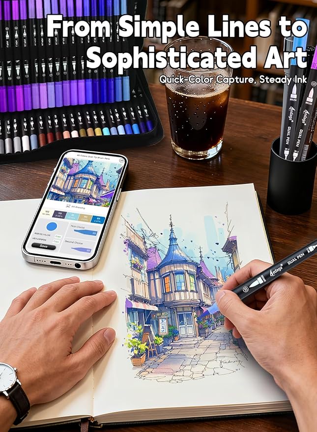 AEDAGA 100 Colors Numbered Dual Tip Brush Pens with Free App, Fine and Brush Tips Pens for Adults, Coloring Markers for Coloring Book Bullet Journaling Note Taking Planner Hand Lettering