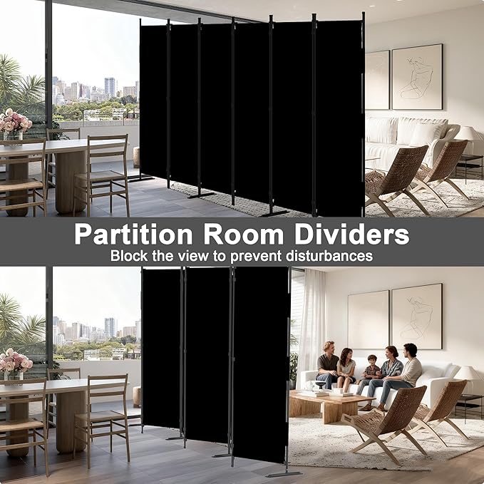 Kecreque 6 Panel Room Divider,6ft Folding Screen Portable Wall Partition Room Divider with 4 Metal Feet,Privacy Screen Indoor Doubles as a Cubicle Wall,Suitable for Bedroom Dressing Room Office