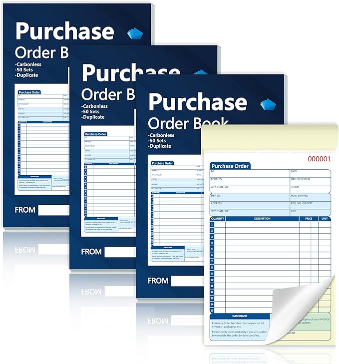 200 Sets Purchase Order Book 5-9/16 x 8-7/16 Inches 2 Part Carbonless Copy Numbered Spiral Bound Purchase Order Forms Receipt Book Invoice Book for Small Business Office (4)