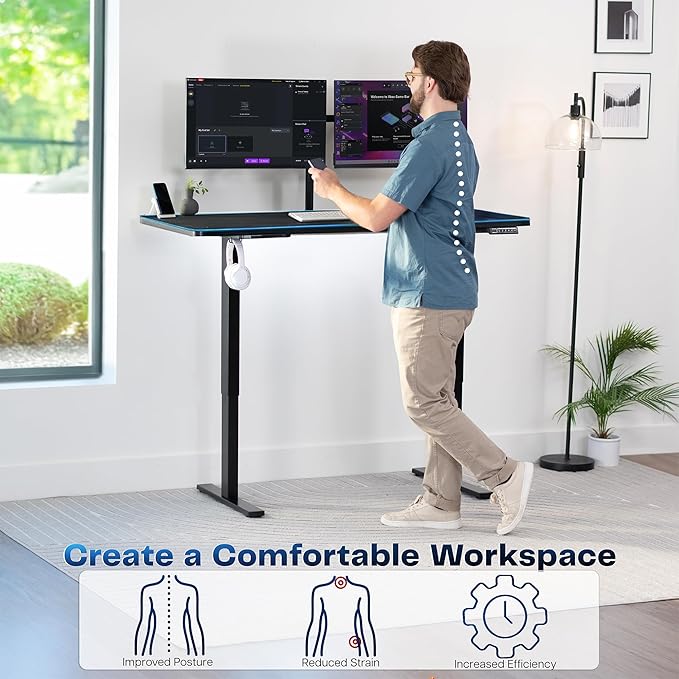 VIVO Electric 60 x 24 in Standing Desk with Full-Size RGB Mouse Pad, Memory Height Adjustment, 1B Series, Holds 220 lbs, Black Top Black Frame, DESK-KIT-1B6BP-24
