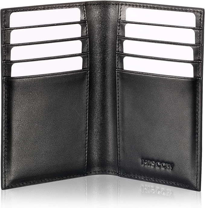 Slim Leather Credit Card Holder for Men & Women 8cc, Italian Calfskin (Black)