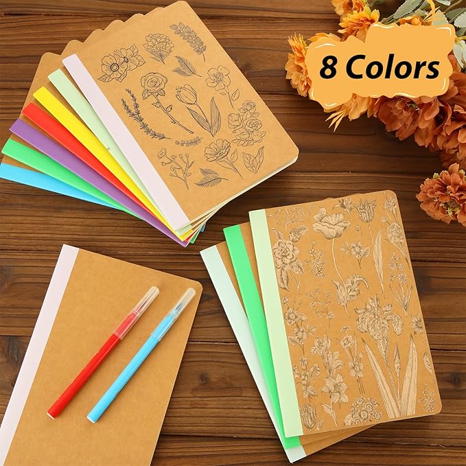 MIVIDE 48 Pack A5 Kraft Notebooks, Colourful Spine Lined Journal Bulk Pack 8.3 x 5.5 inch Notebooks 60 Pages, Travel Notebooks for Writing, Making Plans, School Office Supplies