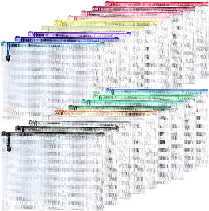 Oaimyy-18 Pcs-3"x 5"-Plastic Mesh Zipper Pouch Document Folders Bag Zipper Zip File Folders Puzzle Storage Bags for Office Supplies, Travel,Organizing Storage-Multicolor