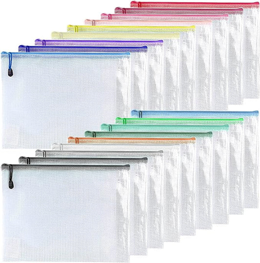Oaimyy-18 Pcs-3"x 5"-Plastic Mesh Zipper Pouch Document Folders Bag Zipper Zip File Folders Puzzle Storage Bags for Office Supplies, Travel,Organizing Storage-Multicolor