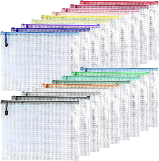 Oaimyy-18 Pcs-Mesh Zipper Pouches File Bags Puzzle Storage Bags Folders Large Bag Zip Pouch for Office Supplies,Organizing Storage,Board Game Organization-(Multicolor, 5"x 7")