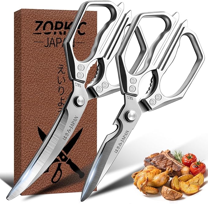 Kitchen Scissors Silver - Stainless Steel Shear, Sharp Meat Cutting Scissors Dishwasher Safe, Poultry Shears Heavy Duty, Japanese Cooking Scissor for Food, Christmas Gifts for Men Women