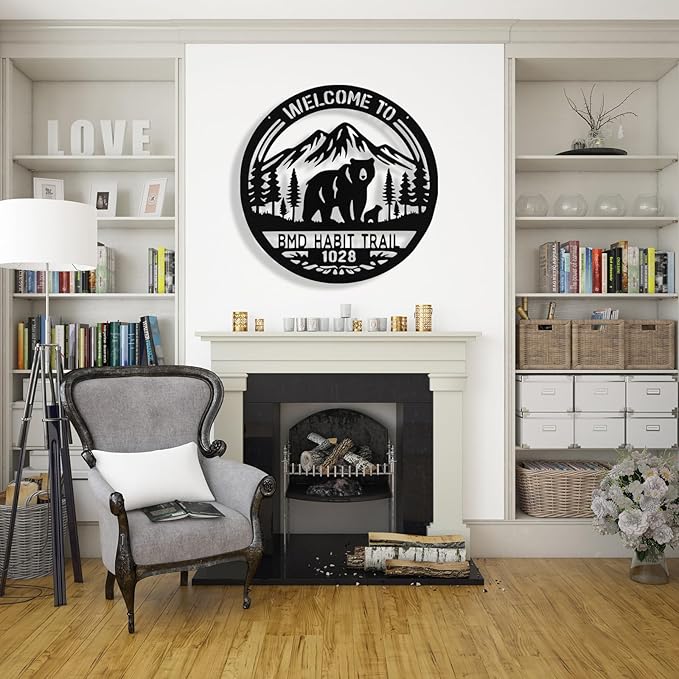 Custom Bear Metal Sign, Personalized Metal Address Signs Plague for Houses, Personalized Last Name Welcome Signs for Home, Rustic Farmhouse Home Porch Yard Decor