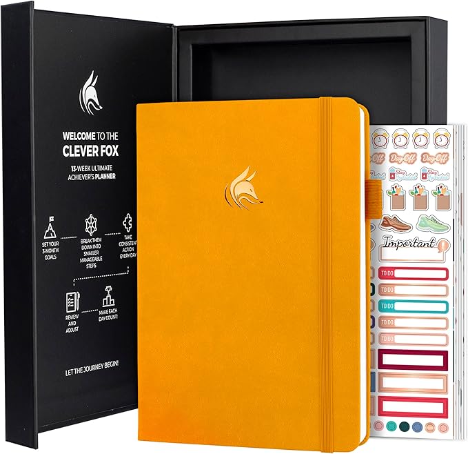 Clever Fox Ultimate Achiever’s Goal Planner - Focus & Productivity 90 Day Journal. Undated Daily Weekly Monthly Planner Organizer & Hourly Schedule Notebook - Hardcover, A5 Size, Amber Yellow