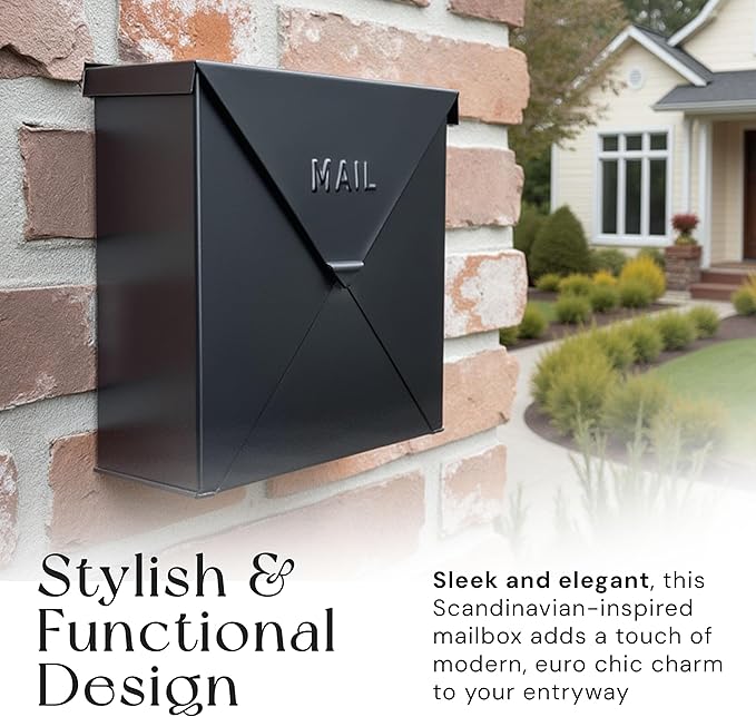 NACH Chicago Extra Large Mailbox, Rust Resistant Large Mailboxes for Outside Wall Mount, Metal Mailbox, Wall Mount Mailbox, Extra Large Capacity Mailbox, 12x12x4.8 inches, Black Mailbox, MB-6301BLK