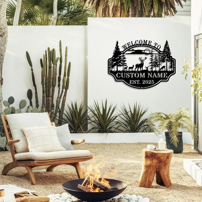 Personalized Deer Hunting Metal Cabin Sign Custom Outdoor Hunting Decor Family Name Sign Rustic Cabin Wall Art Hunting Lodge Decor Deer Hunter Gift Custom Hunting Room Decor Outdoor Metal Wall Signs