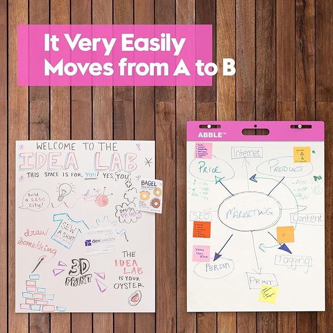 Super Sticky Easel Pad, 25 x 30 Inches, 30 Sheets/Pad, 8 Pads/Pack (PinK), Large Self Stick Flip Chart Paper for Whiteboards, Premium White Chart Paper for Teachers, Office, and Classroom Supplies