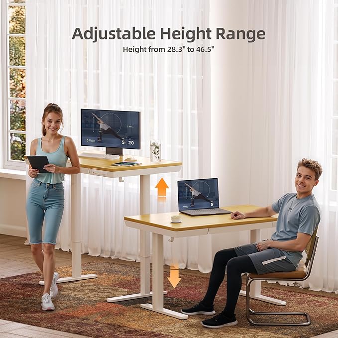 Claiks Bamboo Standing Desk with Drawers, 48×24 Inch Adjustable Stand Up Desks, Quick Install Computer Desk with USB and TapeC Ports, Bamboo