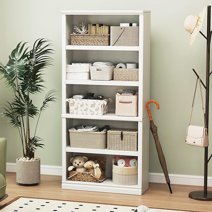 Bevfint 70-Inch Tall White Bookcase, 5 Tiers Shelves Open Storage Bookshelf, 33 in Wide Anti Tipping Indoor Furniture, Book Cases for Home Library Office Bedroom School